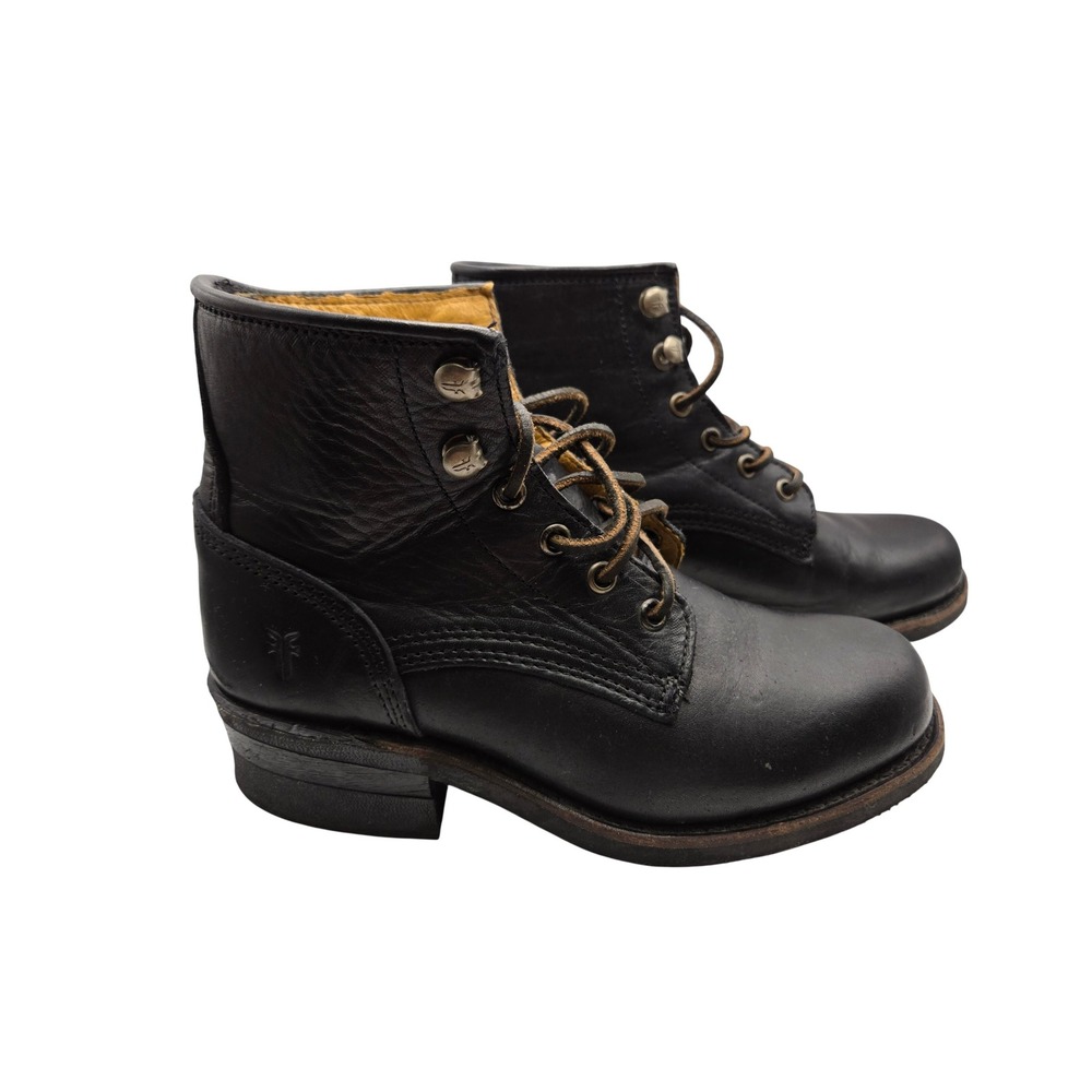 Frye Boots Womens 6 Black Leather Lace Up Combat Ankle Oil Resistant Good
